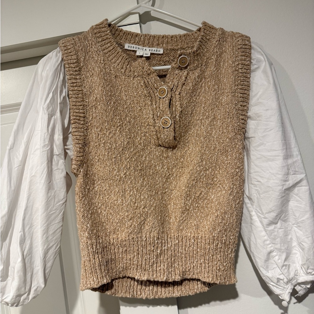 Veronica Beard Tan Textured Knit Sweater Vest
